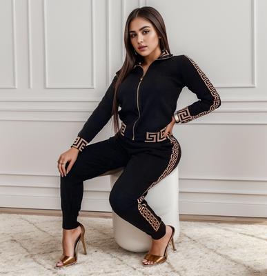 Fashion Europe The United States Style Leisure Printing Stitching Two Piece Suit Women Sets Red Black Blue