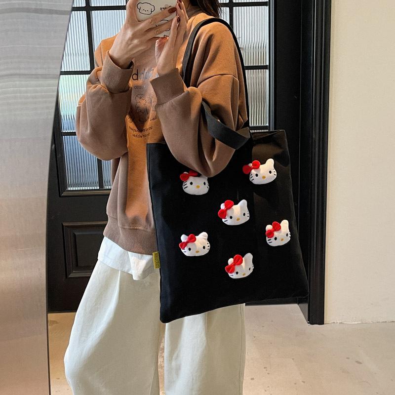 Large Capacity Cartoon Cat Tote Bag for Women, New Style for Girls, Cute Handbag for College Students, One Shoulder Bag for Class, Trendy