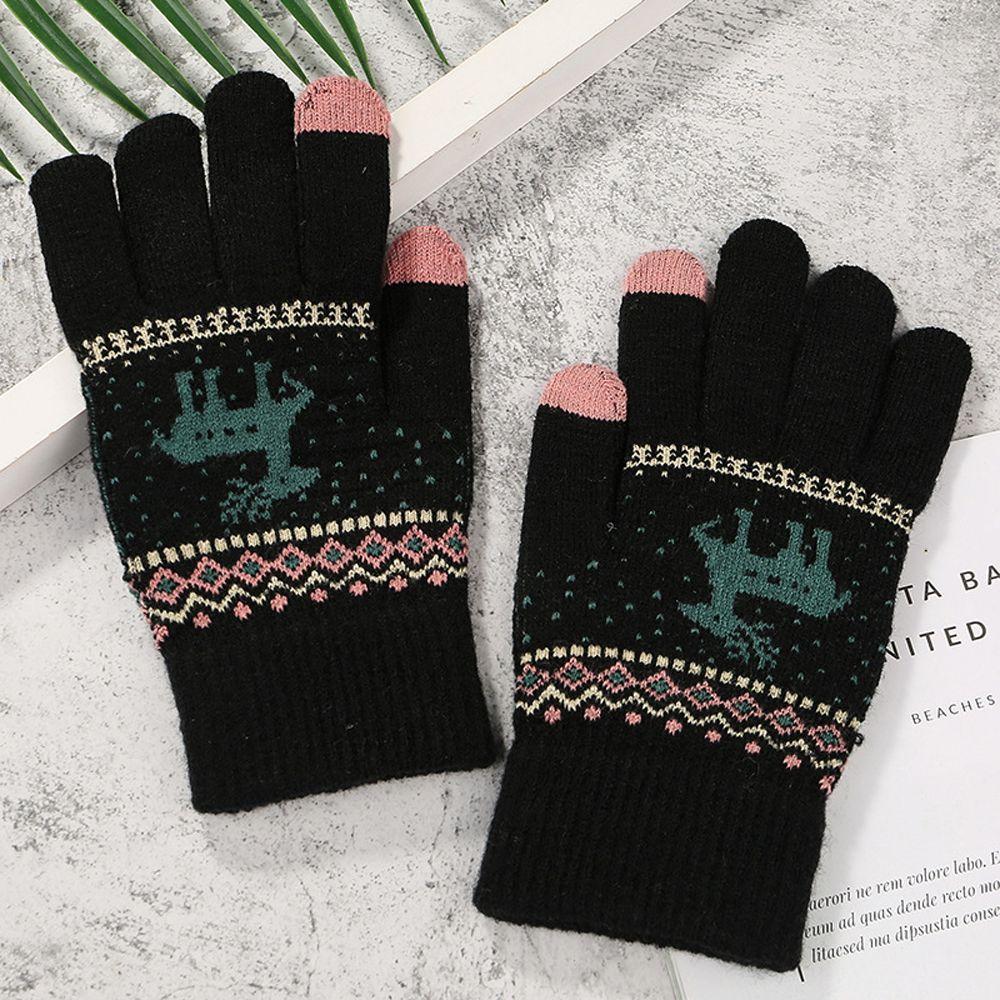 Cute  Stripe Dots Knitted Deer Women Gloves Christmas Winter Gloves Korean Mittens