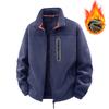 Solid Men's Fleece-Lined Bomber Jacket Winter Windproof Stand-Collar Zip-Up Thicken Warm Plush Coat Fashion Clothing