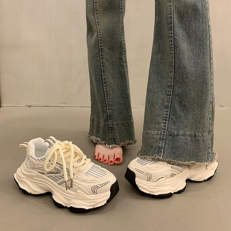 Silver Dad Shoes Women's 2025 New Spring and Summer Thick Soles Increase Height, Show Small Feet, Light and Breathable Versatile Casual Sports Shoes