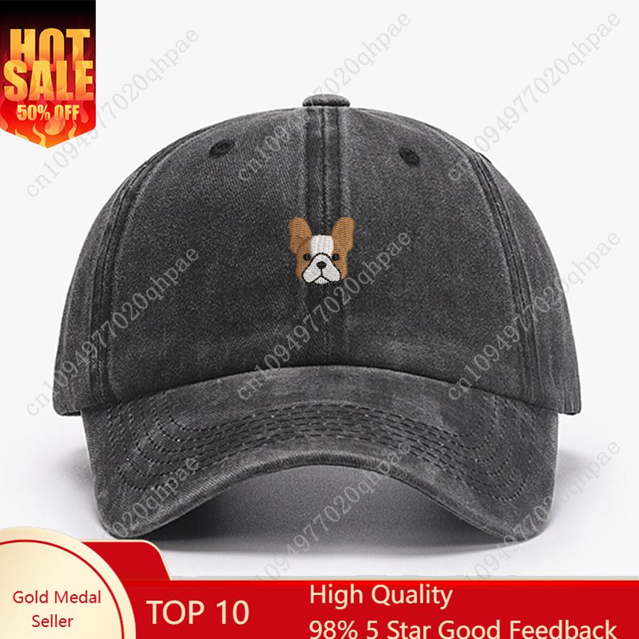 Embroidered Mini French Bulldog Vintage Cotton Baseball Caps Men Women Washed Hat Sports Fishing Dad Summer Peaked Cap