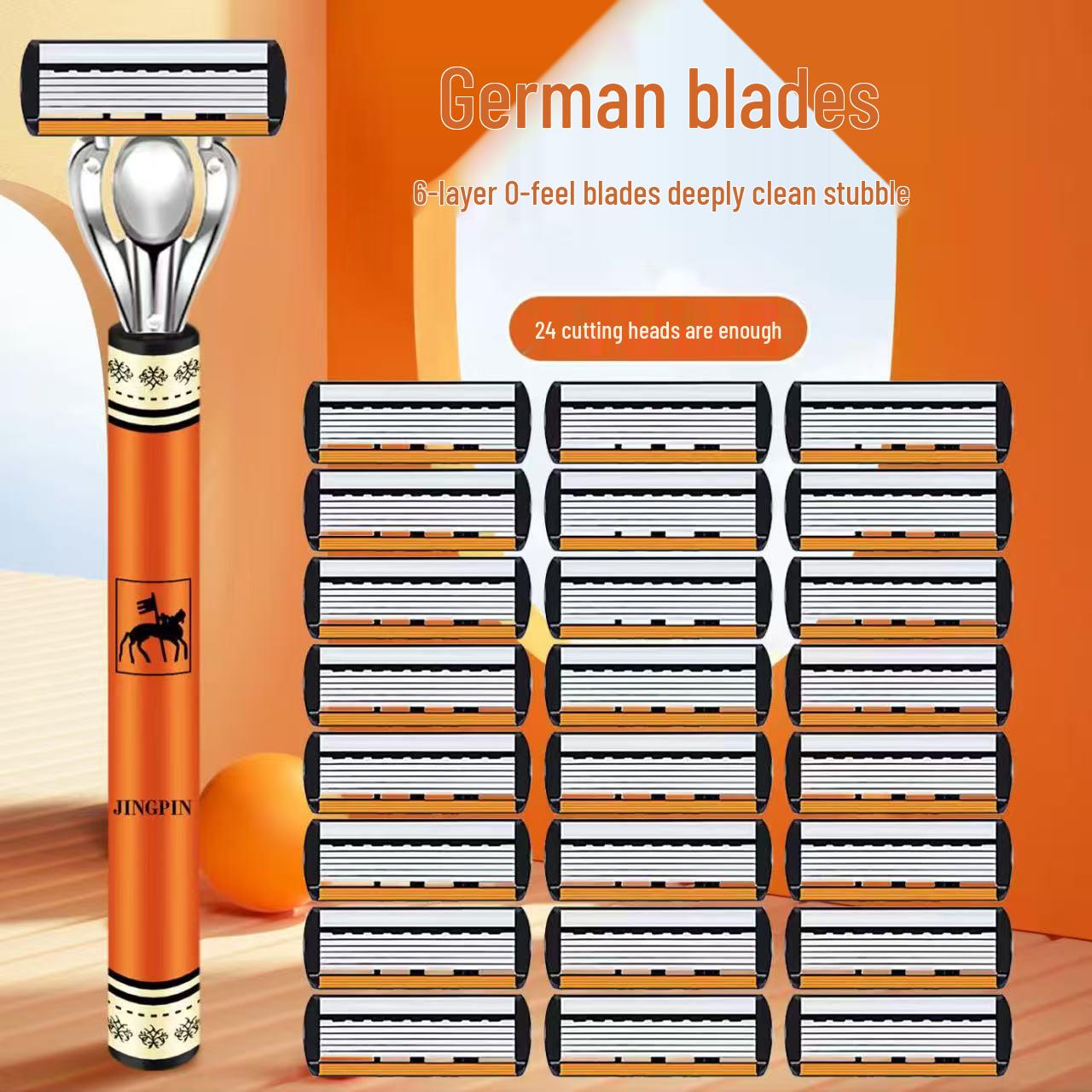 German Imported 6-Blade Men s Manual Shaving Razor for Face and Beard Handle Only