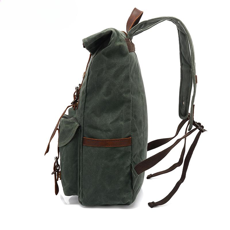 Backpack Student Backpack Retro Travel Backpack Outdoor Sports Waterproof Waxed Canvas Travel Bag with Leather