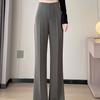 Šedé špičkové mikro-pull oblekové kalhoty dámské podzimní nová móda s vysokým pasem úzká verze rovné nohavice široké nohavice