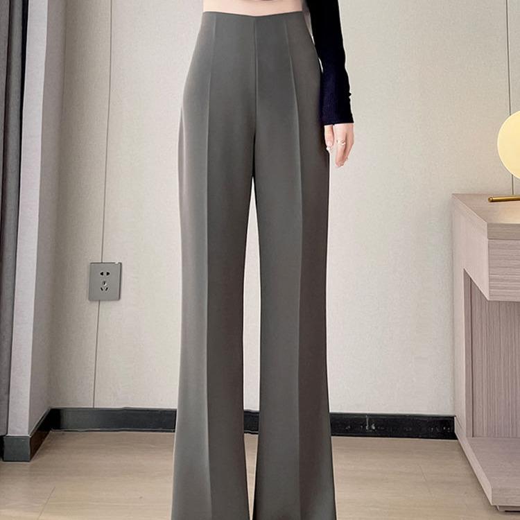Šedé špičkové mikro-pull oblekové kalhoty dámské podzimní nová móda s vysokým pasem úzká verze rovné nohavice široké nohavice