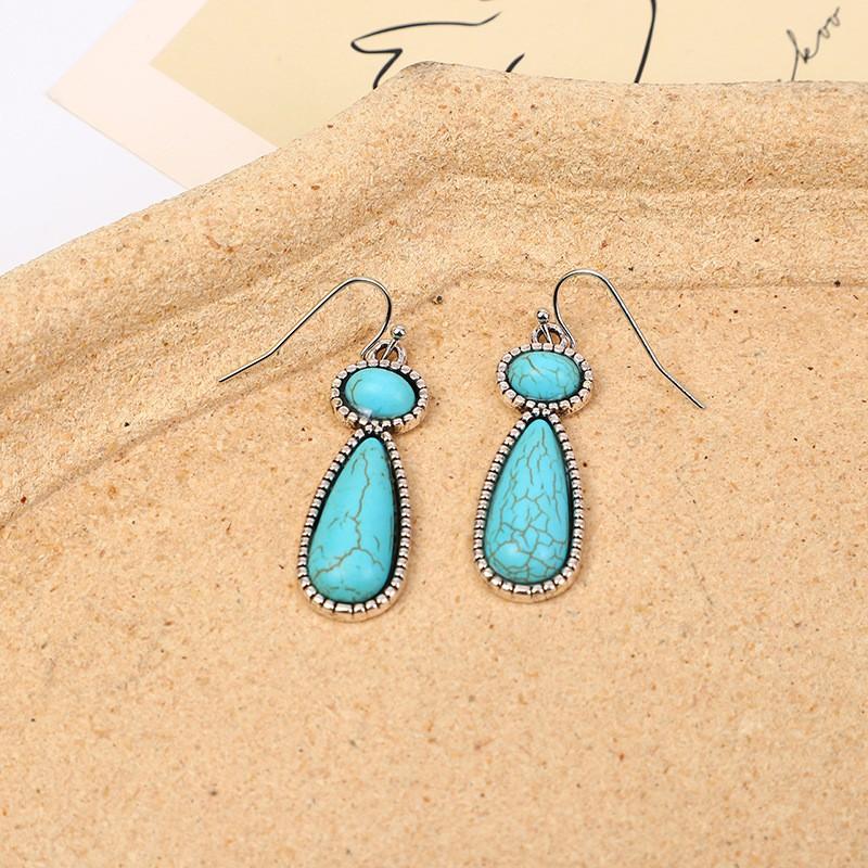 Bold Turquoise Statement Earrings Women Geometric Alloy Drop Green White Blue Ins Style