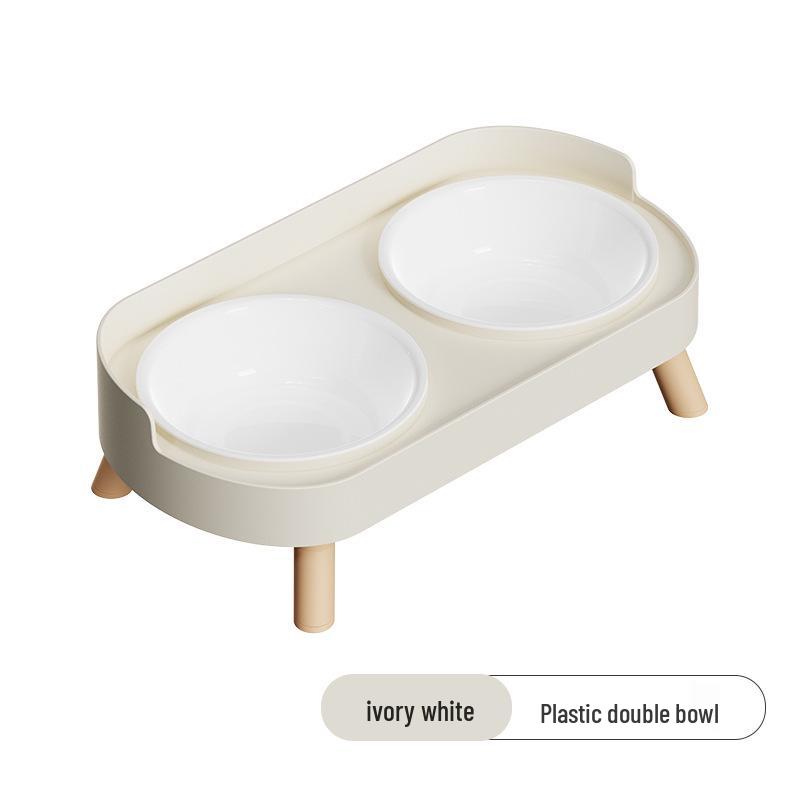 Cross-Border Stainless Steel & Ceramic Dual Cat & Dog Bowl: Anti-Tip, Splash-Proof, Neck Protection Design for Food & Water.