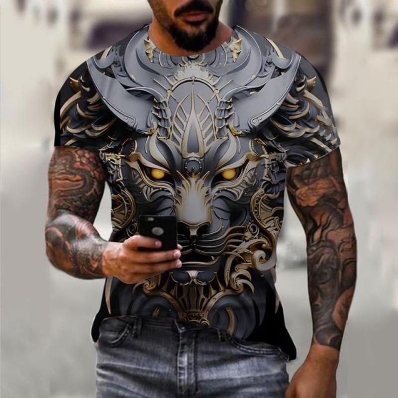Men's T-shirt 3D lion print T-shirt summer short sleeved streetwear