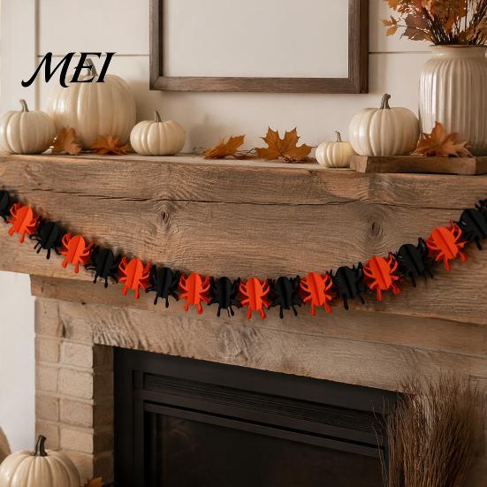 Halloween Party Decorations 10FT Garland, Spooky Skull Pumpkin Spider Hanging Paper Bunting Bat Decor Banner, Backdrop for Home, Wall, Fireplace Witch