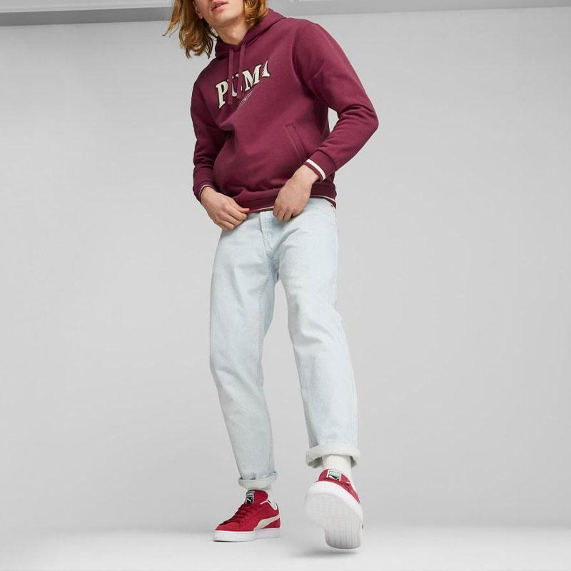Puma Squad Hoodie Fleece Letter Print Knitted Hooded Sweatshirt Men Hoodies Burgundy 678401-22