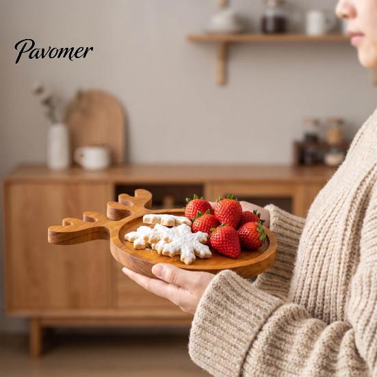 Solid Wood Appetizer Platter Christmas Tree And Elk Serving Tray, Durable Partitioned Wooden for Guests Food Platter, Decorative Dinnerware