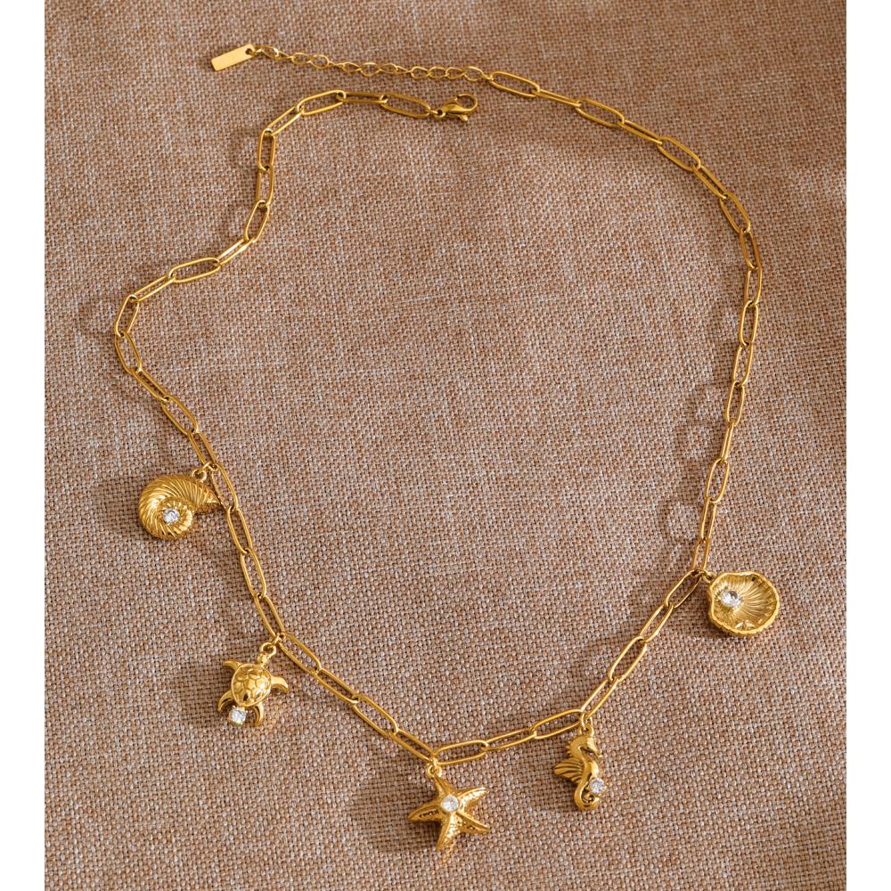 Eetit Ocean Series Stainless Steel Zirconia Conch Shell Starfish Drop Charm Necklace 16K Gold Platinum PVD Plated Summer Jewelry