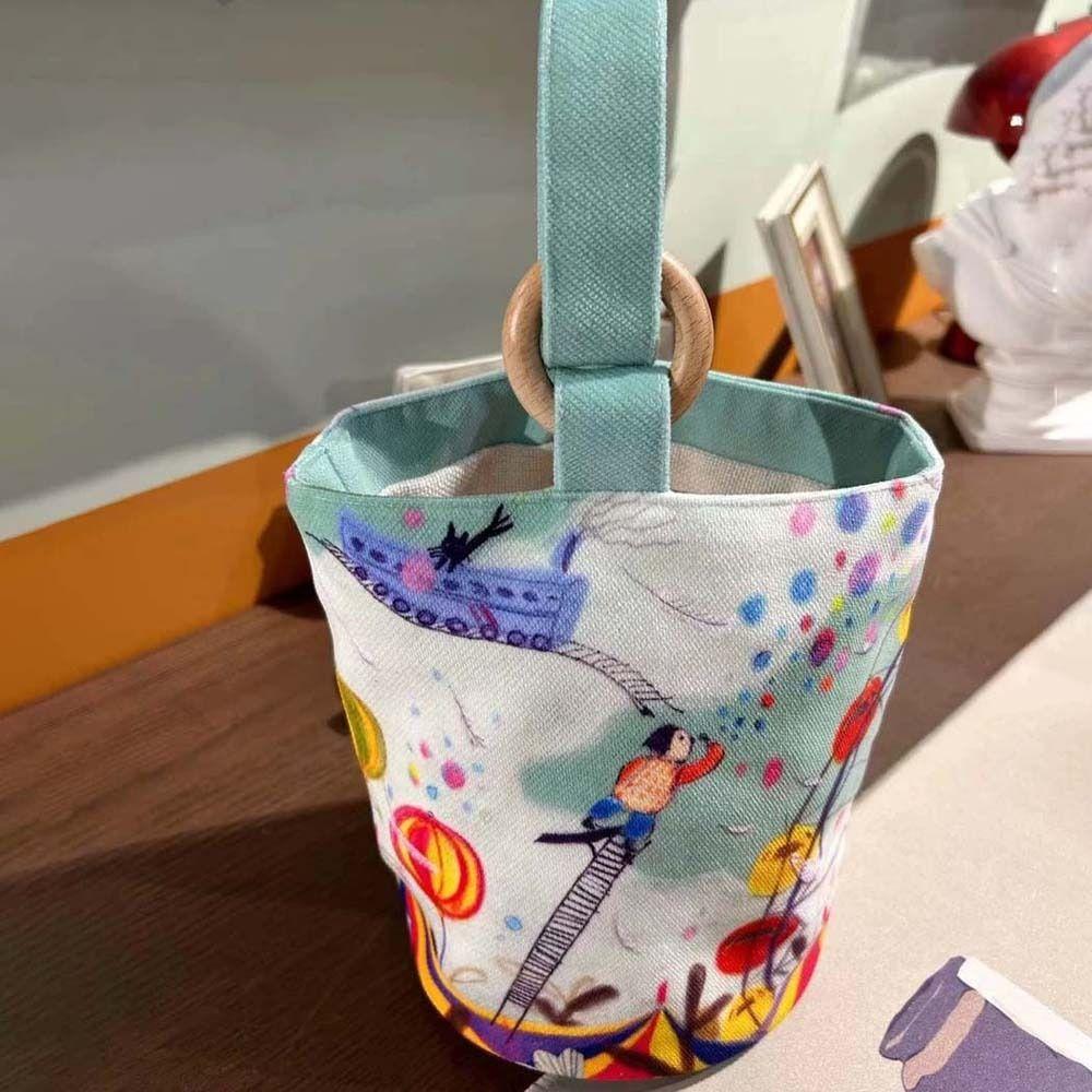 Sky Cartoon Bucket Bag Plant Letter Lunch Bag Reusable Canvas Star Handbag Female/Girls