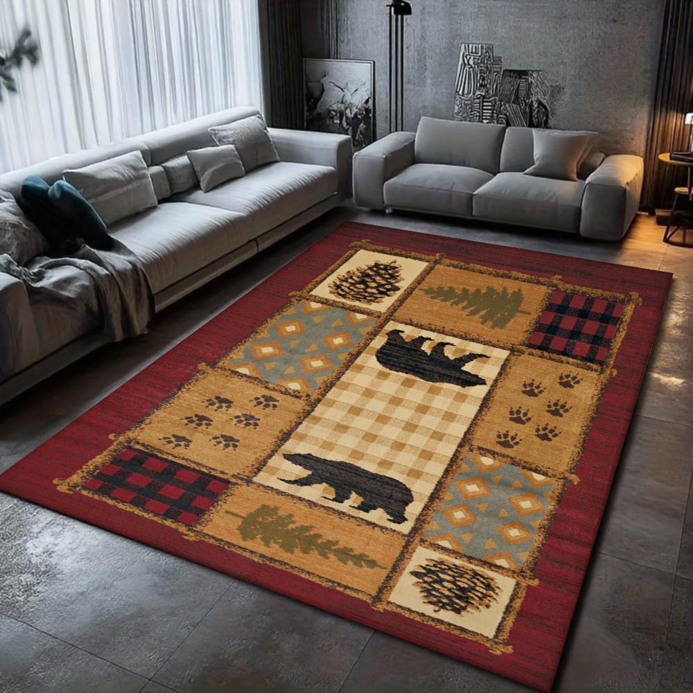 

American Retro Country Black Bear Area Rug Wildlife Lodge Home Decor Carpet Soft Non-slip Floor Mat for Living Room Bedroom 40X60cm