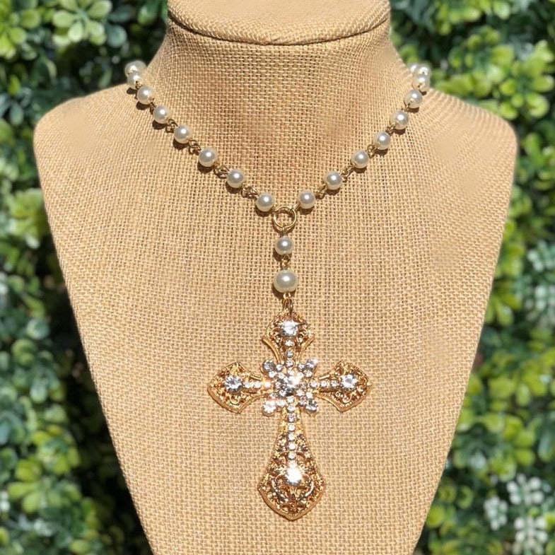 

Викторианское готическое ожерелье-подвеска в виде креста вампира с белым жемчугом и кристаллом