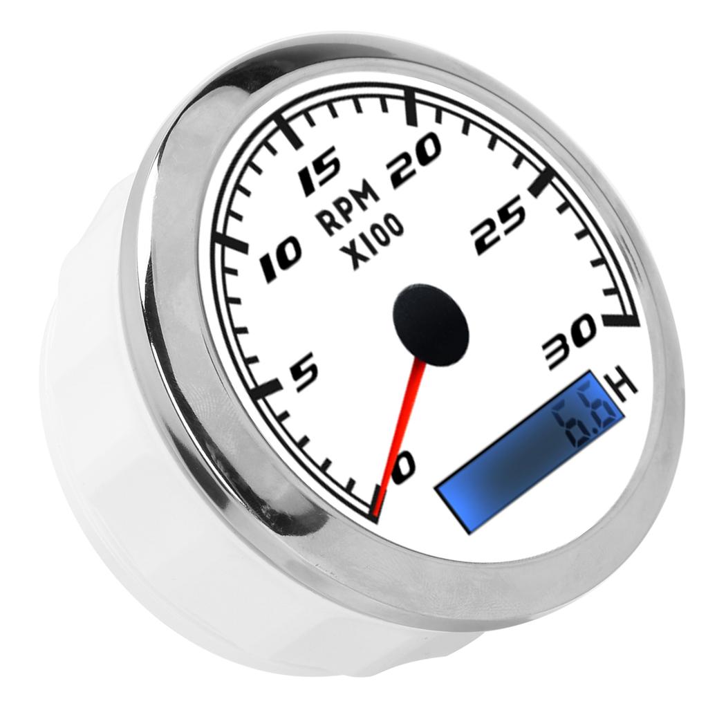 85mm Pointer Tachometer RPM Tacho Gauge IP67 Stainless Steel Universal for Car Boat MarineWhite