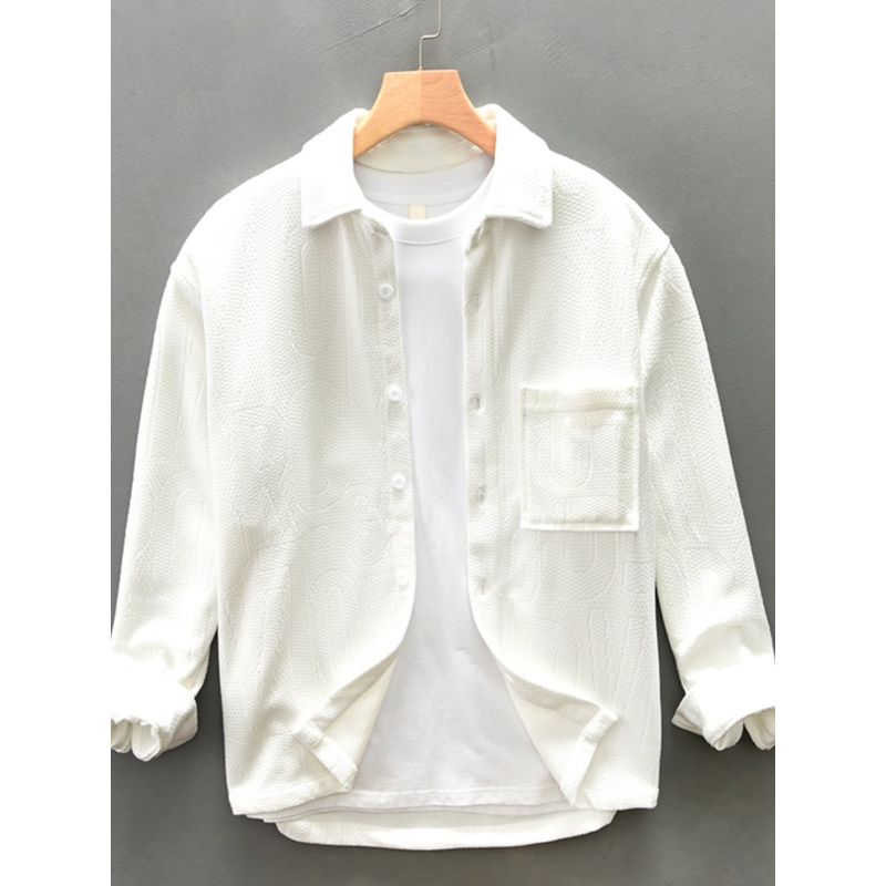 2025 New Knitted Long-Sleeved Shirt for Men, Thickened, Loose, Casual, Soft, Japanese Retro Workwear Shirt Jacket