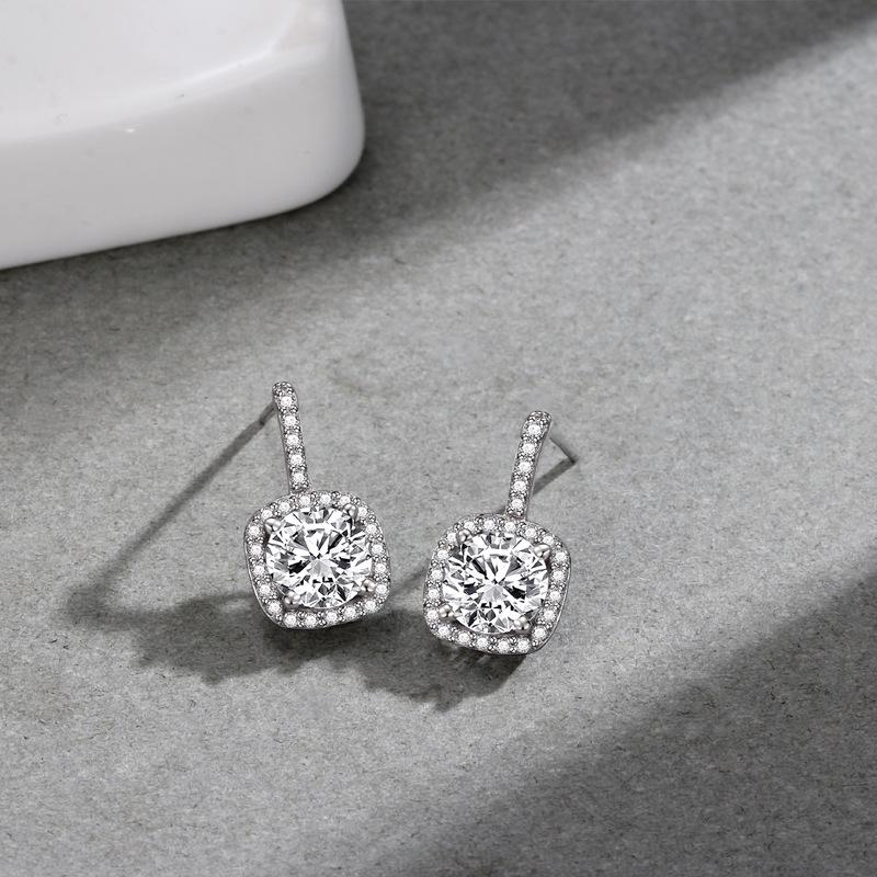 Elegant S925 Sterling Silver Square Zirconia Stud Earrings - Korean Style Simple Diamond-Inlaid Fashionable Design for Women 925 Sterling Silver