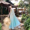 French Dopamine Fairy Seaside Vacation Blue Gradual Change Suspender Dress Female Flower Lace-up Long Dress