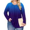 Women's Plus Size Fashion Printed Casual Pleated Round Neck Long Sleeve Top