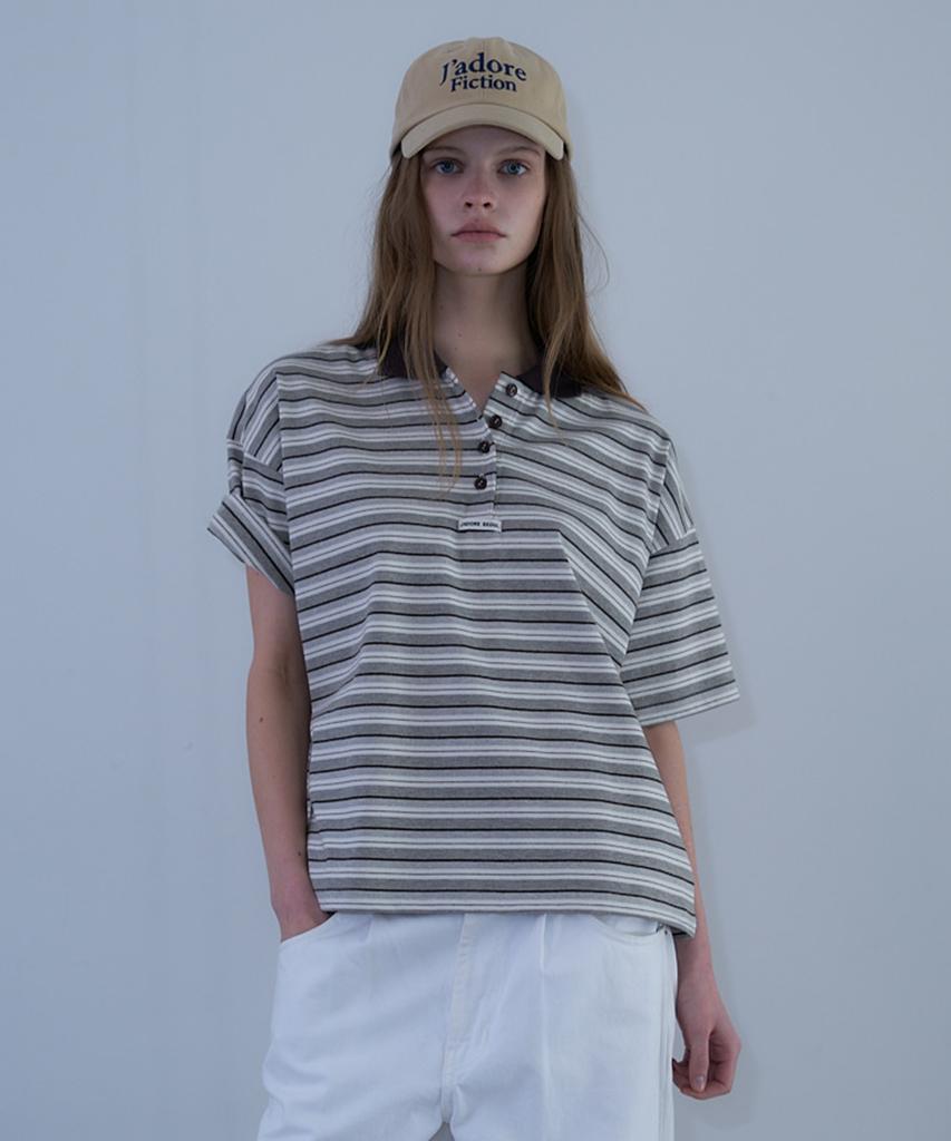LARTIGENT L23 Stripe Collar T-Shirt(Brown)