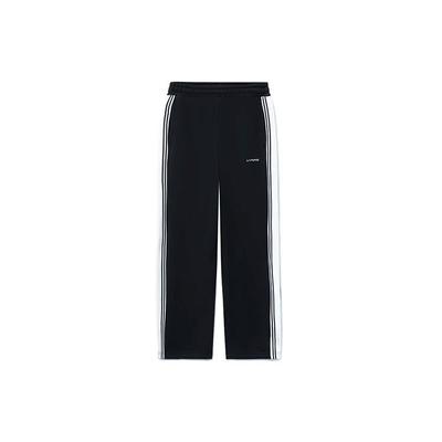 Li Ning Sportmode Serie Rechte Pijp Gestreept Fleece Warm Los Casual Lange Broek Winter Dames onderkleding Zwart AKLRC16-3