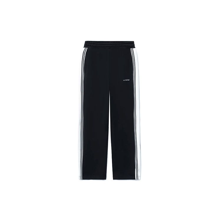 Li Ning Sports Fashion Series Straight Leg Striped Fleece Warm Loose Casual Long Pants Winter Women bottoms Black AKLRC16-3