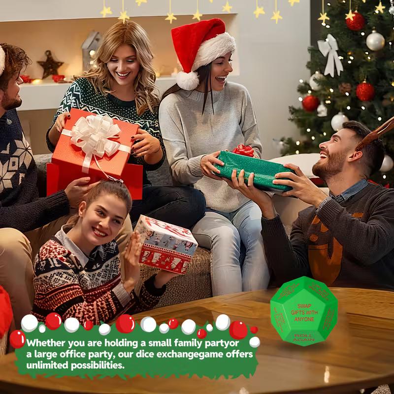1PC 2025 Christmas Gift Exchange Dice - 12-sided (D12) Party Game with Elves and Snowflake Designs