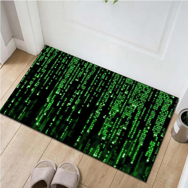 1pc Office Carpet Chair Mats Matrix Code Green Screen Perfect for Decorating Office Chairs, Living Rooms, Or Bedrooms,Polyester Carpet