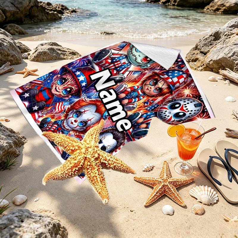 Custom Name Personalized horror movie Print Beach Towel, for Trip Camping Beach Party Home Decor, Birthday Gift for Family & Friends