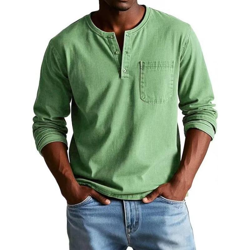Men S Long Sleeve Pullover Casual Slim Fit Shirt S зелёный