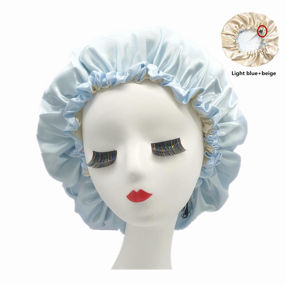 Double Layer Satin Bonnet Hair Cap Reversible Night Head Cover For Curly Springy Hair