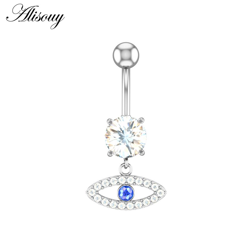 Alisouy 1pc Surgical Steel Crystal Zircon Star Butterfly Moon Stones Dangle Button Navel Piercing Ring Belly Ring Body Jewelry