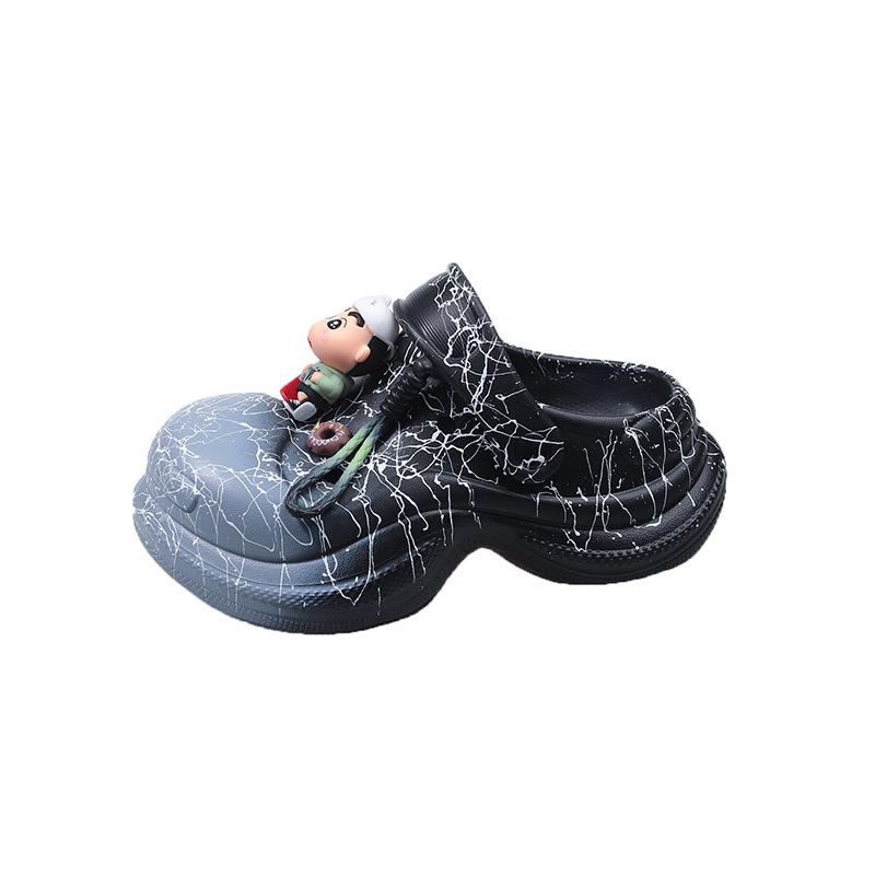 

Baotou sandals women s new summer thick-soled heightening hole shoes cartoon outer wear beach shoes non-slip half slippers 39-40 чёрный