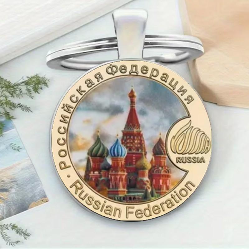 The St. Basil s Cathedral in Russia showcases circular glass alloy keychains, pendants, and fashion accessories