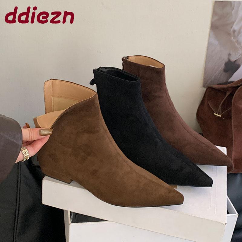 Fashion Fashion Flock Women Ankle Boots With Low Heel Footwear Pointed Toe Modern Ladies Short Boots Shoes Female Zippers Shoes