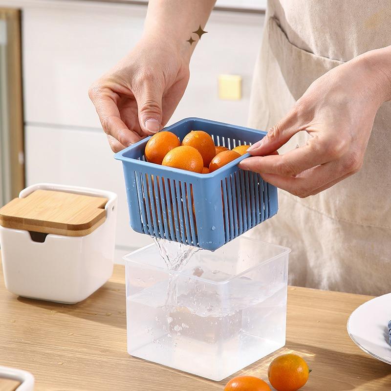 Split Type Double-Layer Food Preservation Storage Box Thick Drainage PP Kitchen Basket For Preparation & Side Dish Storage