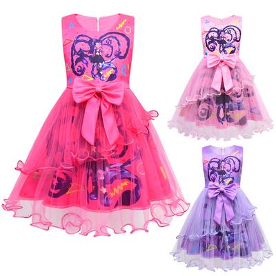 83143 Kids Girls Lily Lovebraids Print Bow Mesh Princess Dress