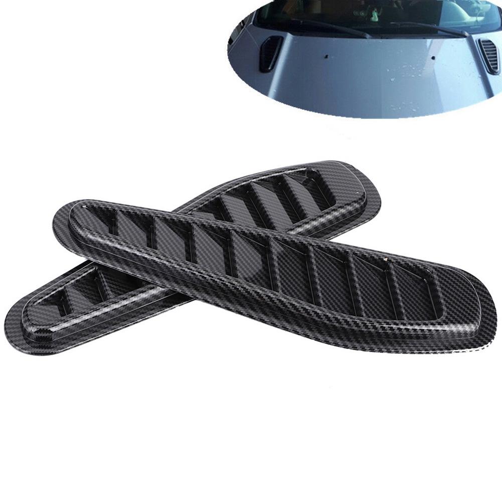 2pcs Carbon Fiber Style Car Air Flow Intake Decorative Scoop Bonnet Vent Hood Cover Universal