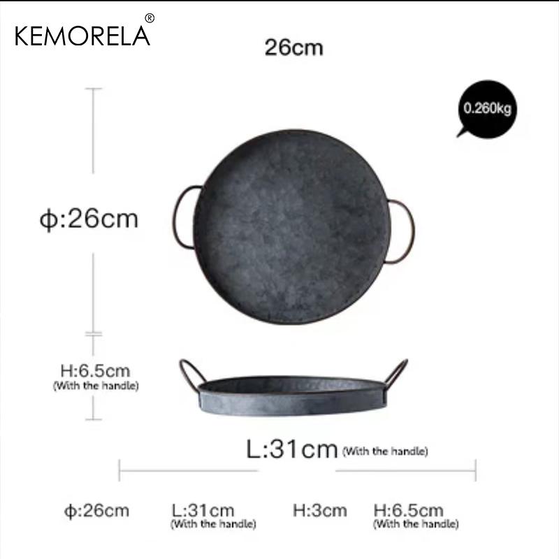 

KEMORELA Европейский Ретро Круглый Железный Поднос с Ручками Металлический Винтажный Поднос для Хлеба Украшение для Дома Сад Ресторан Стол