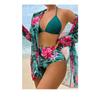 Dreiteiliger Bikini mit tropischem Druck für Frauen 2023 Neuer Badeanzug mit hoher Taille zum Überziehen Bademode Brasilianischer Biquini-Badeanzug