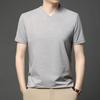Men's Casual and Fashionable One Button V Neck Solid Color Short Sleeved T Shirt Summer Versatile