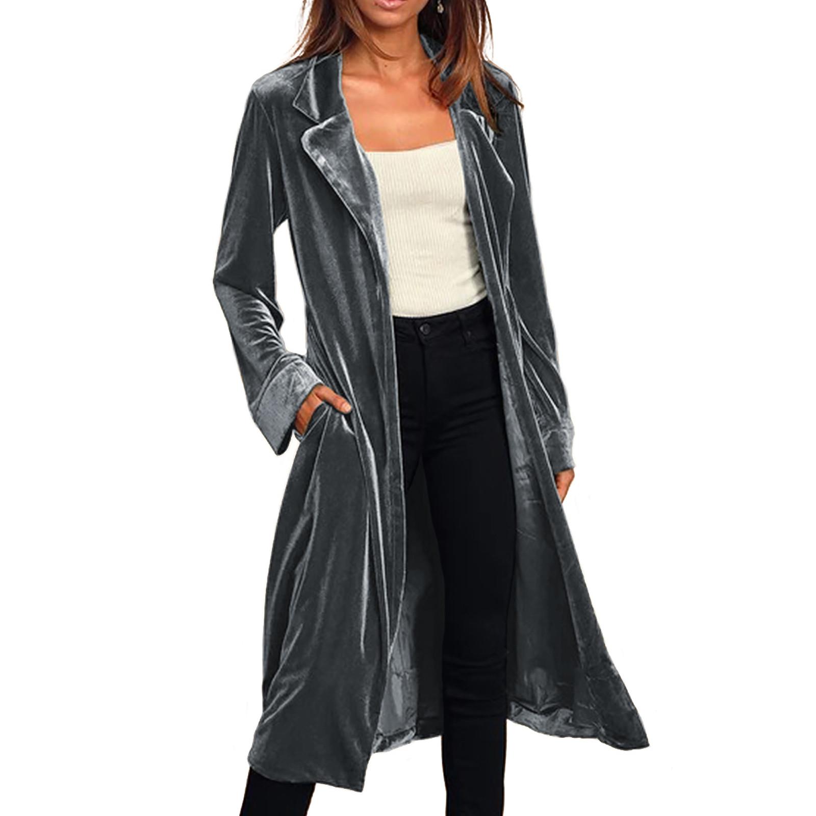 

Женская модная осенне-зимняя куртка-кардиган, золотая бархатная длинная ветровка XL