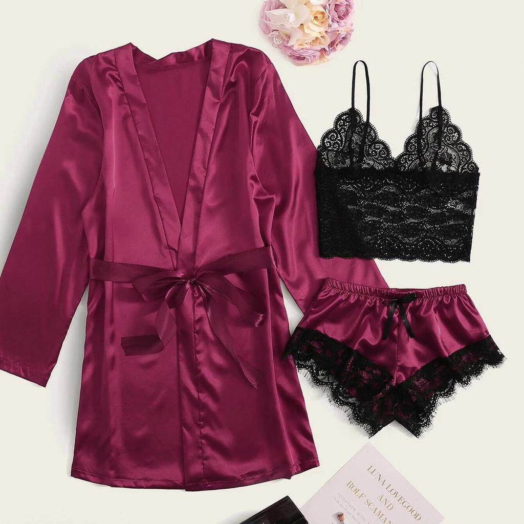 Satin Silk Pajamas Women Nightdress Lingerie Robes Underwear Sleepwear Sexy
