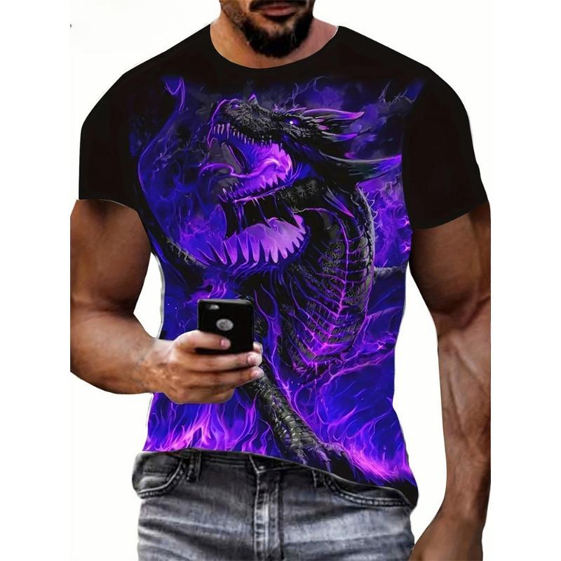 Fashion Personality Men T-Shirt Dragon Pattern 3D Printed Harajuku Street Short Sleeve O Neck T Shirts Oversized Tee Casual Tops