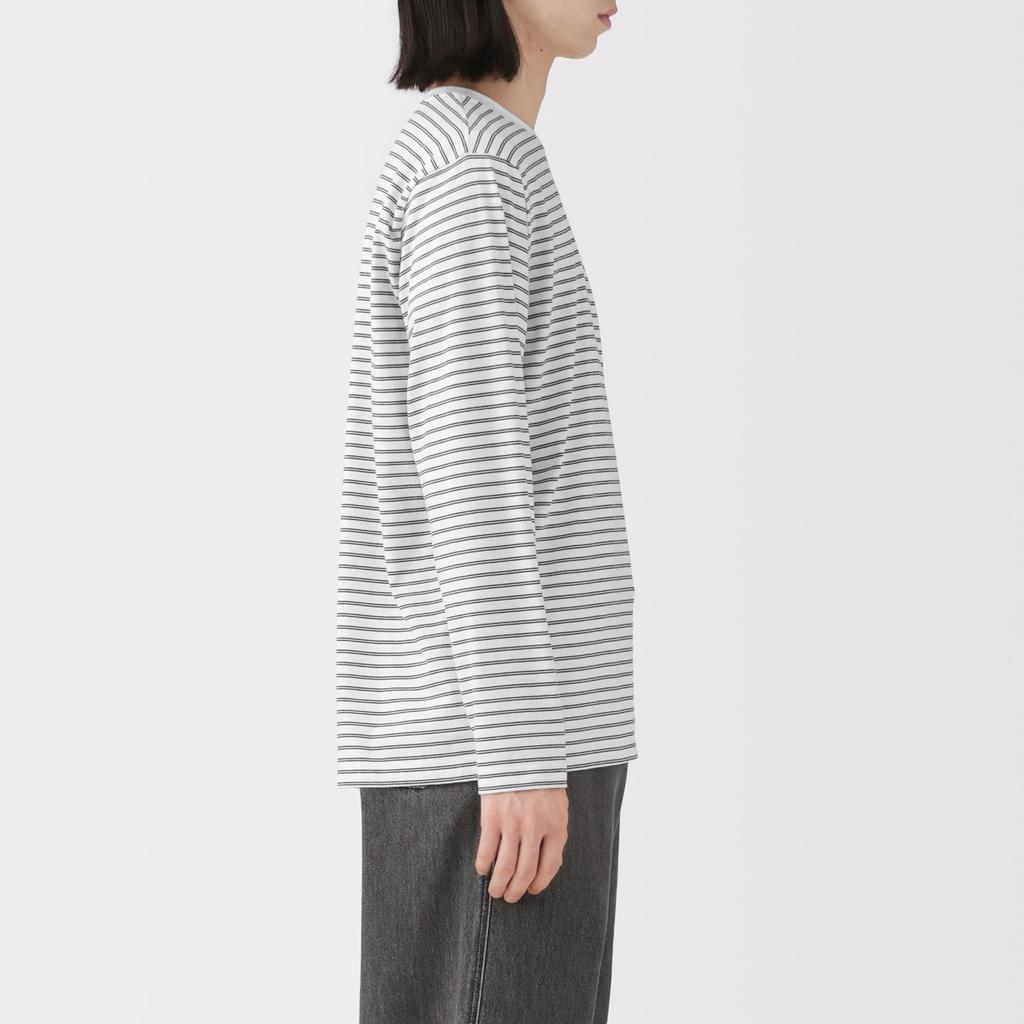 MUJI Jersey Knit Crew Neck Long Sleeve AB1MLA6S Dark Gray Stripe XL Men's T-Shirt