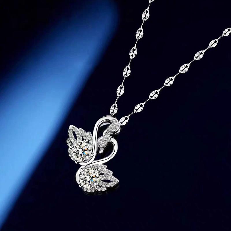 Elegant White Gold Double Swan Pendant Clavicle Necklace for Women