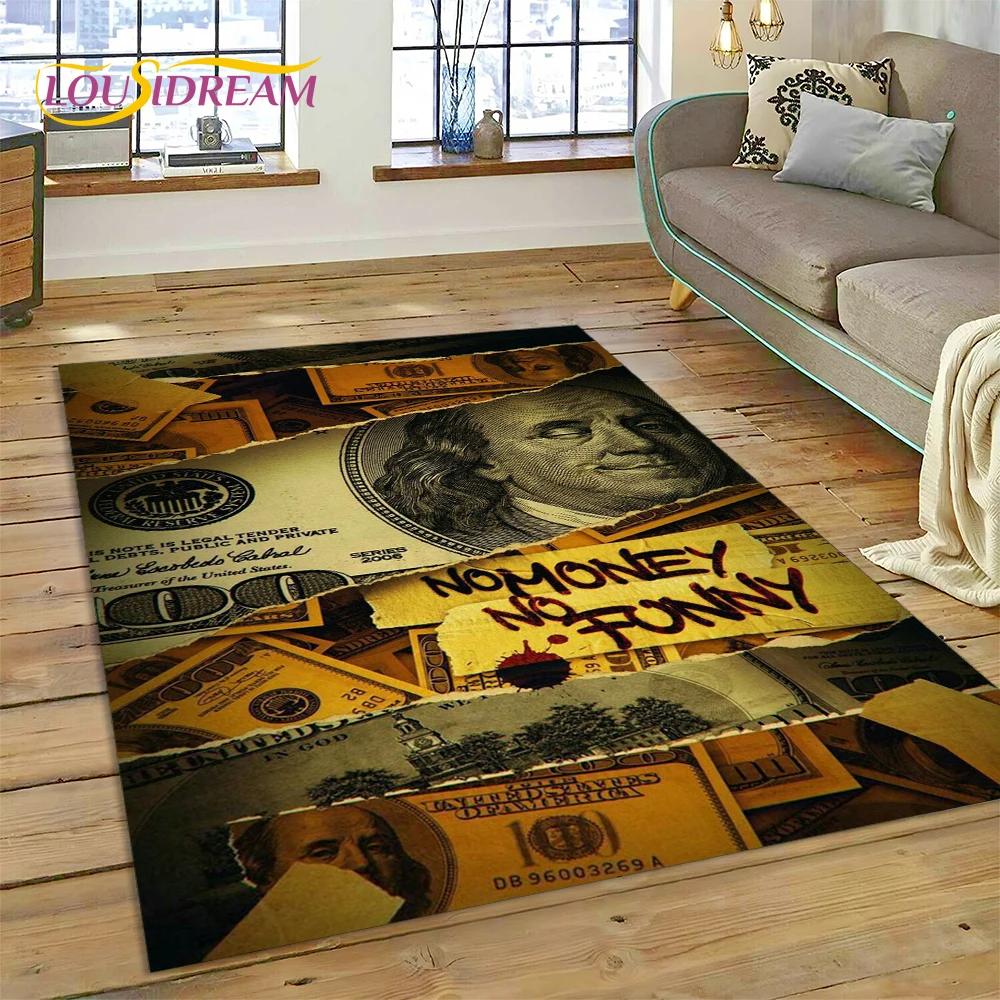 Rich Dollar Euro Pound Money 3D Cartoon Carpet Rug for Home Living Room Bedroom Sofa Doormat Decor,kids Play Non-slip Floor Mat