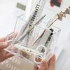 Transparent Three Grids Makeup Box Make Up Brush Bucket Cosmetic Organizer Student Desk Pen Container Storage Box